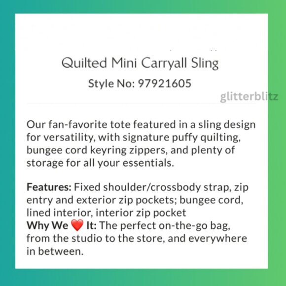 Free People Mini Carryall Sling Bag - Quilted Carryall - Black - Picture 6 of 12